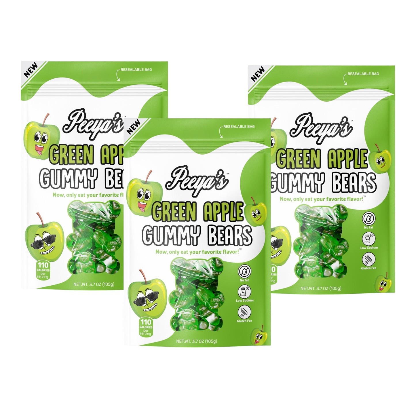 Peeya’s Green Apple Gummy Bears- Pack of 3