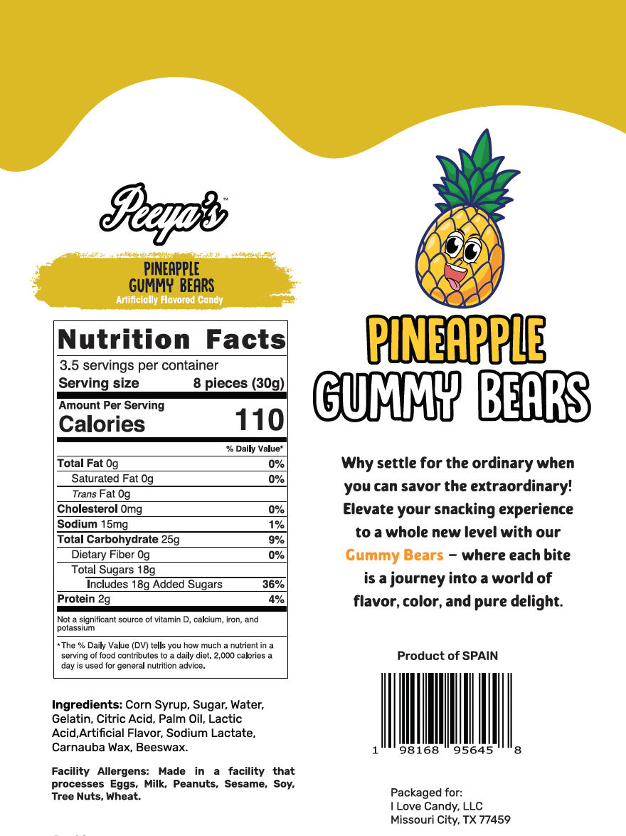 Peeya’s Pineapple Gummy Bears- Pack of 3