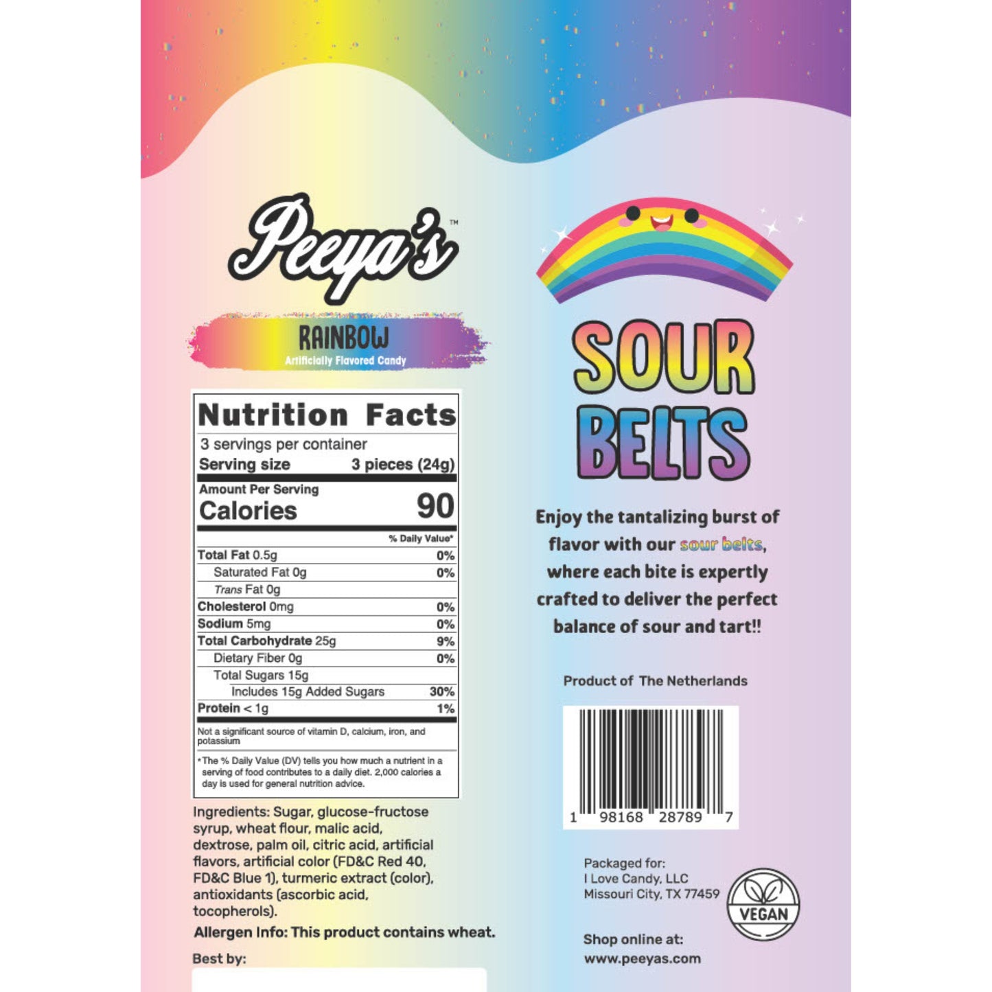 Peeya’s Rainbow Sour Belts- Pack of 6