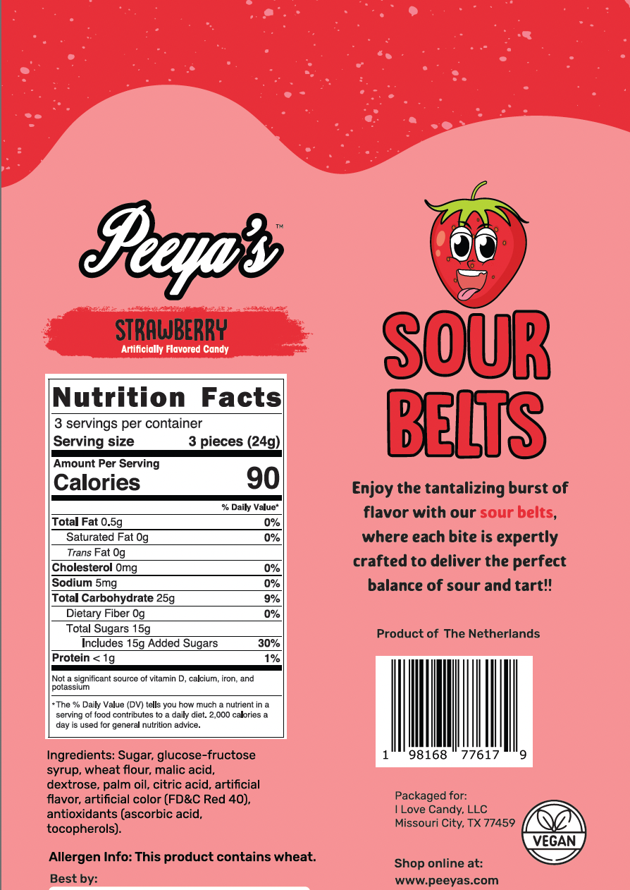 Peeya’s Strawberry Sour Belts- Pack of 3