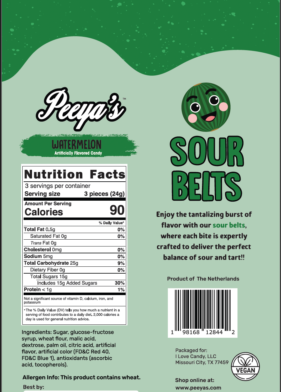 Peeya’s Watermelon Sour Belts- Pack of 6