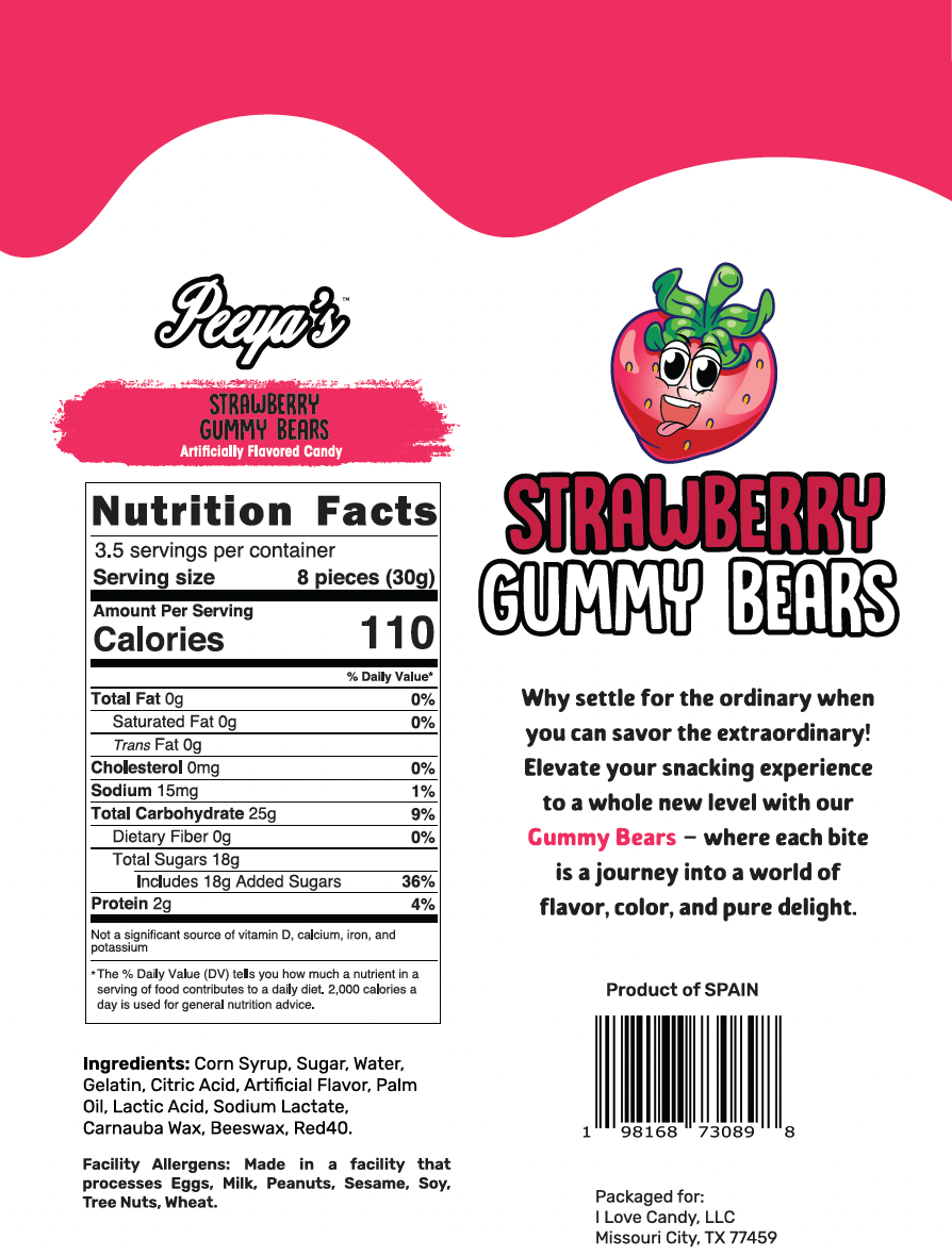 Peeya’s Strawberry Gummy Bears- Pack of 6