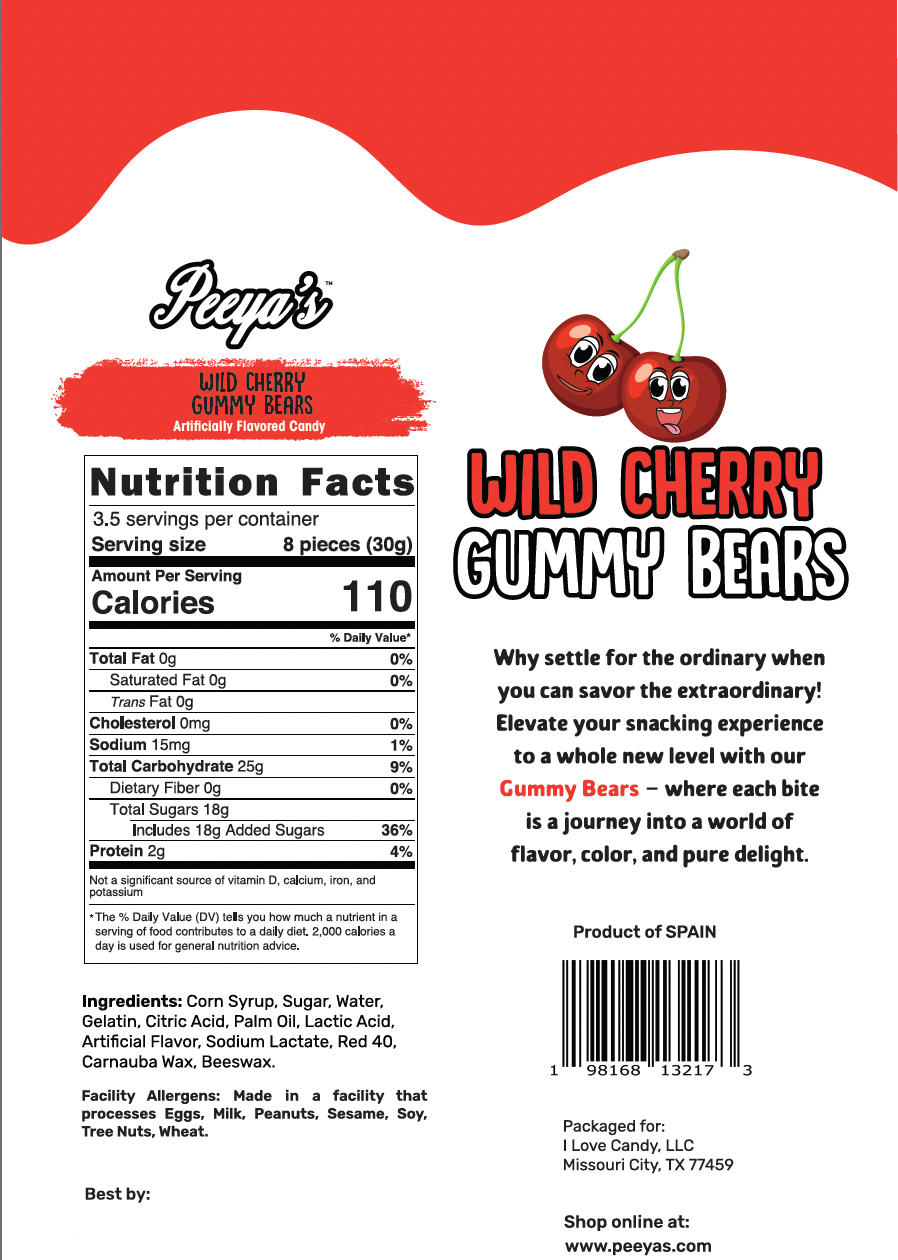 Peeya’s Wild Cherry Gummy Bears- Pack of 3